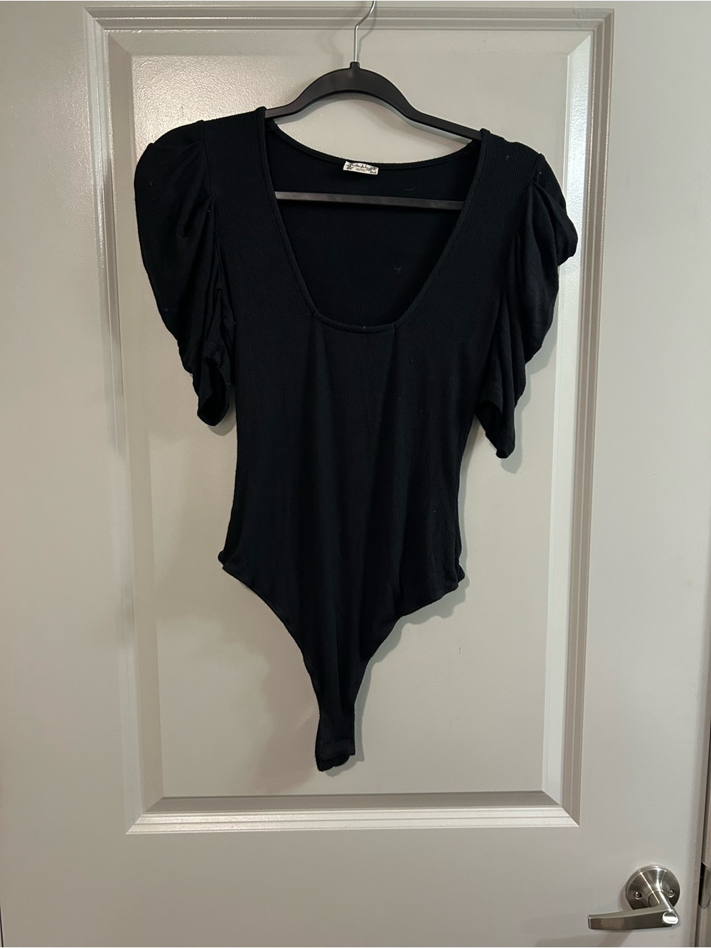 Intimately by Free People Puff Sleeve Scoop Neck  Bodysuit in Black